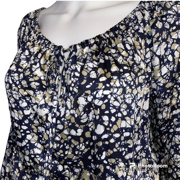 Michael Kors Navy Tan White Peplum Top Blouse Size S/P - Picture 3 of 9